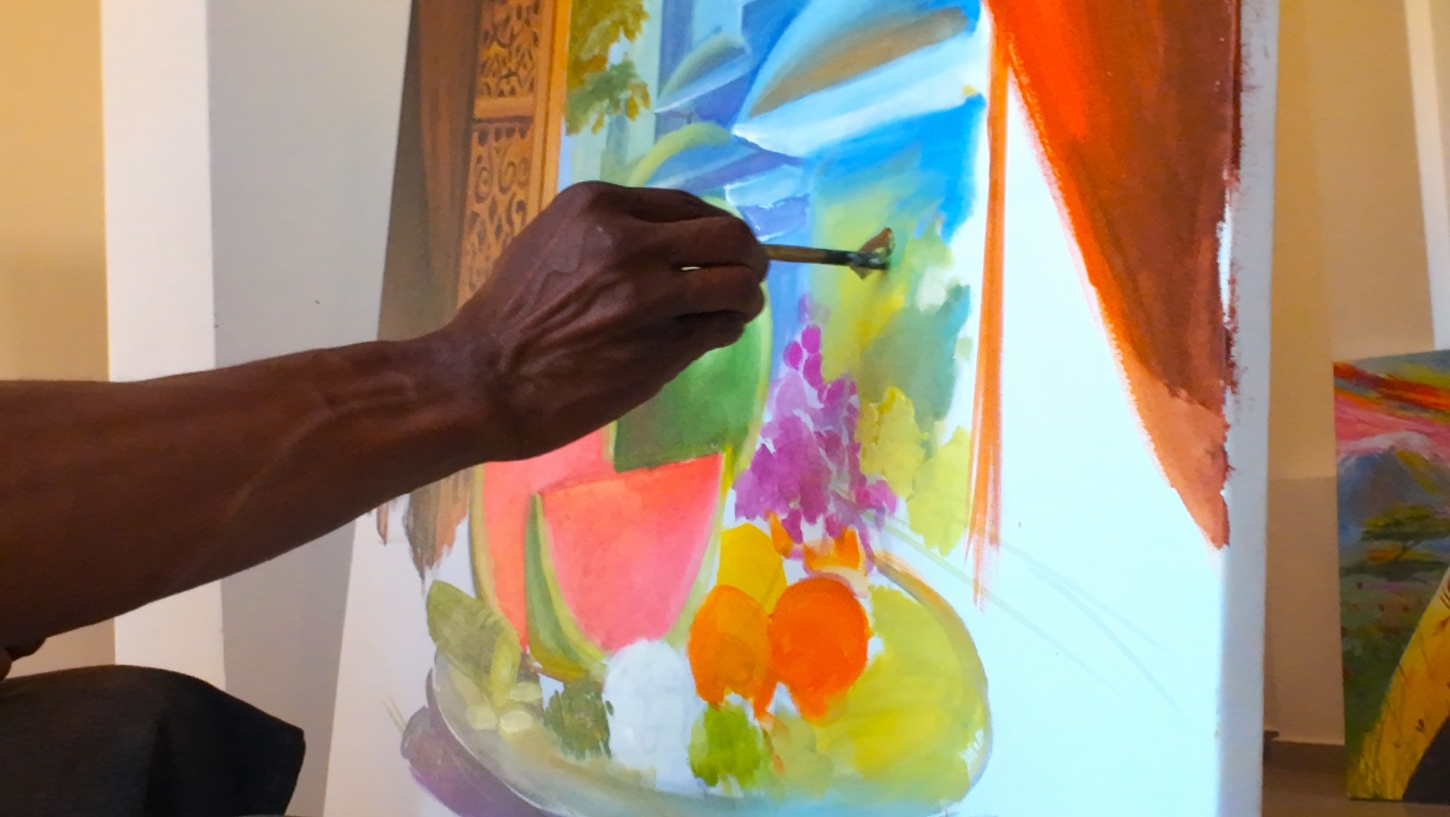 Resident artists at work together during the Swahili Futurism residency in Fumba Town, Zanzibar